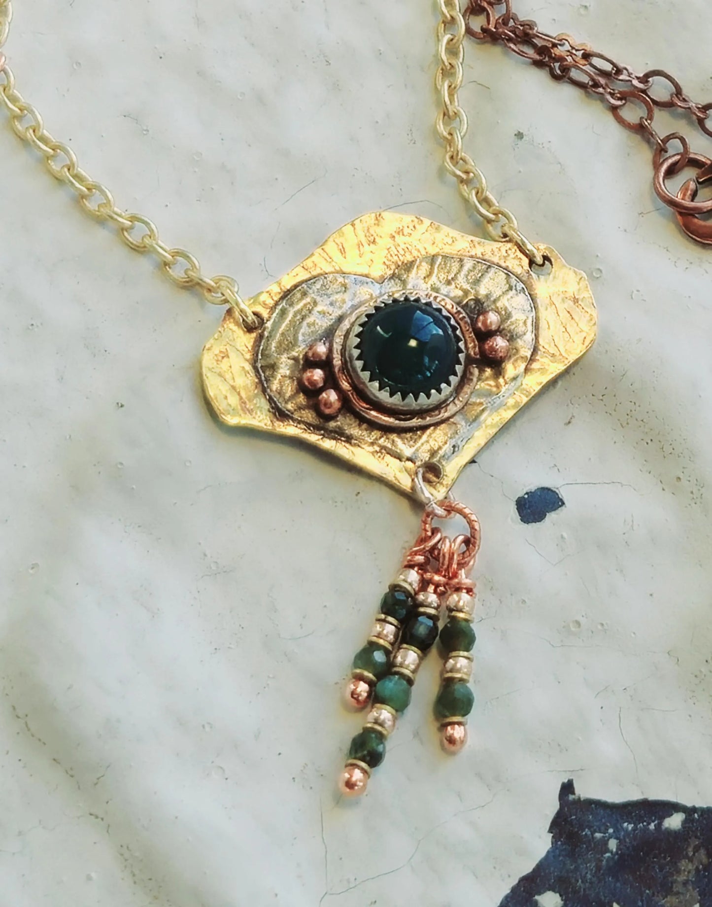 Gothic Shield Necklace with Jade