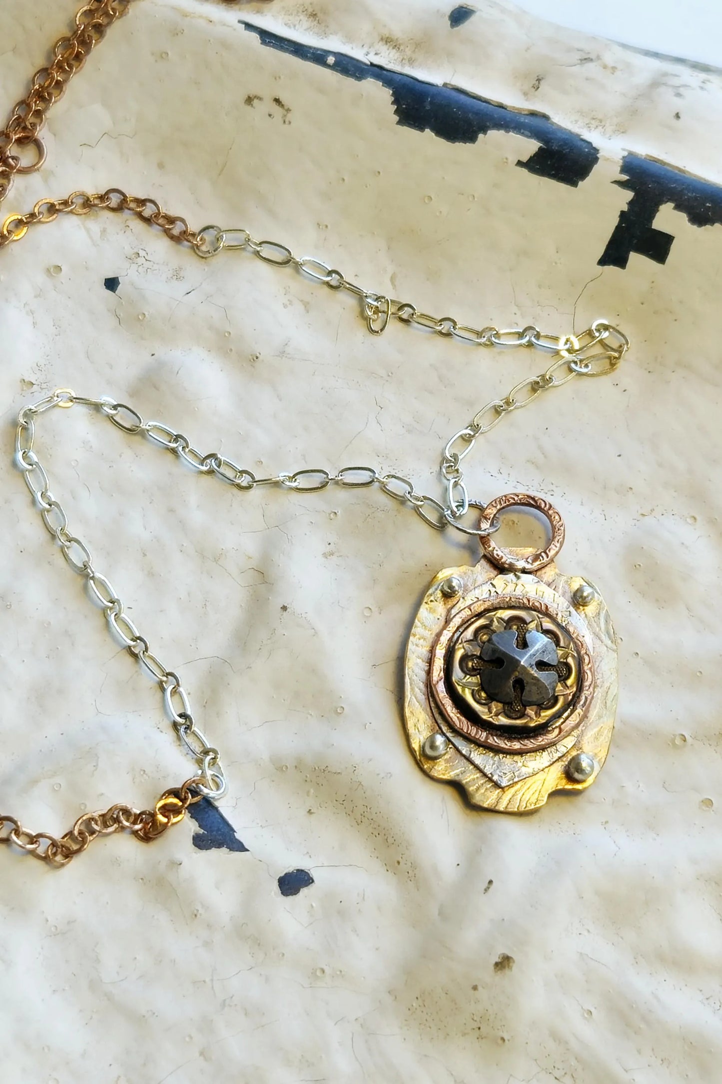 Antique Button Shield Necklace