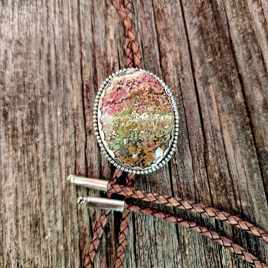 Moss Agate Bolo Tie